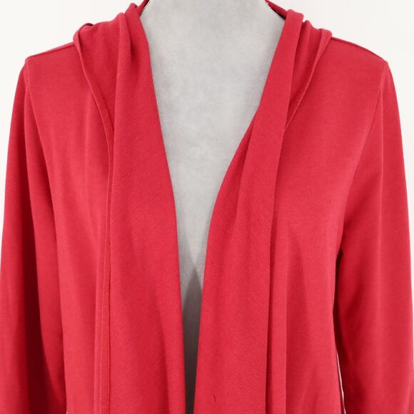 Chicos Zenergy 2 Womens Large Sweater Red Hooded Cardigan Fringe Open Front - Picture 12 of 12